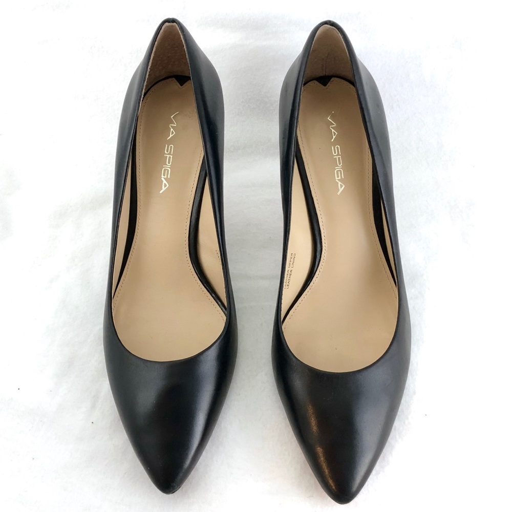 Via Spiga Black Leather Pointed-Toe Pumps Size 9